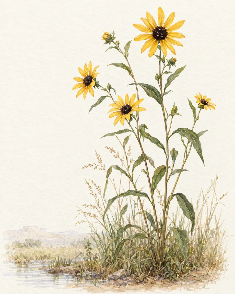 Watercolor illustration inspired by the paradox sunflower